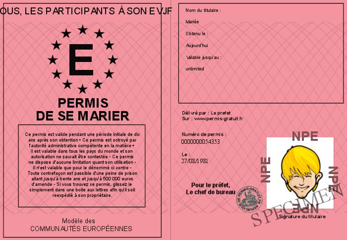 Gage #46 (et défi) : délivrer un permis de se marier pour un EVJF et un EVG Gage #46 (et défi) : délivrer un permis de se marier pour un EVJF et un EVG